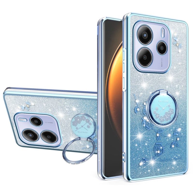 Hoesje Voor Xiaomi Redmi Note 14 4g Ringhouder Met Strass-steentjes En Bloemen