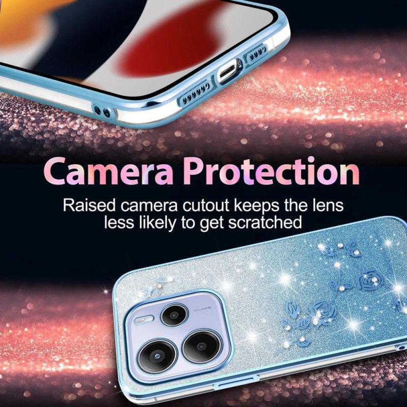 Hoesje Xiaomi Redmi Note 14 4g Glitter Met Bloemen In Kleurverloop