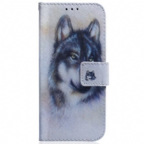 Leren Hoesje Voor Xiaomi Redmi Note 14 4g Aquarel Wolf