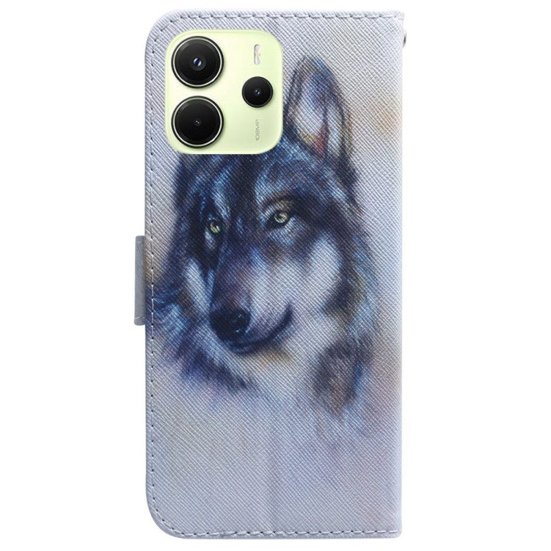 Leren Hoesje Voor Xiaomi Redmi Note 14 4g Aquarel Wolf