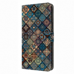 Leren Hoesje Voor Xiaomi Redmi Note 14 4g Blauw Bloemenpatroon