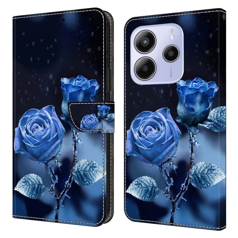 Leren Hoesje Voor Xiaomi Redmi Note 14 4g Blauwe Rozen