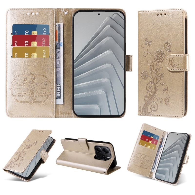 Leren Hoesje Voor Xiaomi Redmi Note 14 4g Bloemen