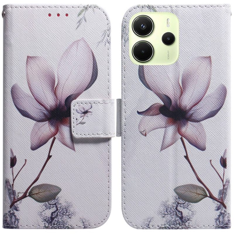 Leren Hoesje Voor Xiaomi Redmi Note 14 4g Roze Bloem