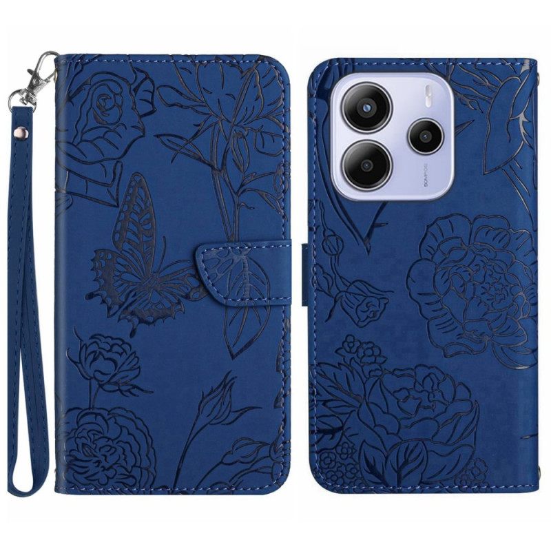 Leren Hoesje Voor Xiaomi Redmi Note 14 4g Vlinderprint Met Bandje