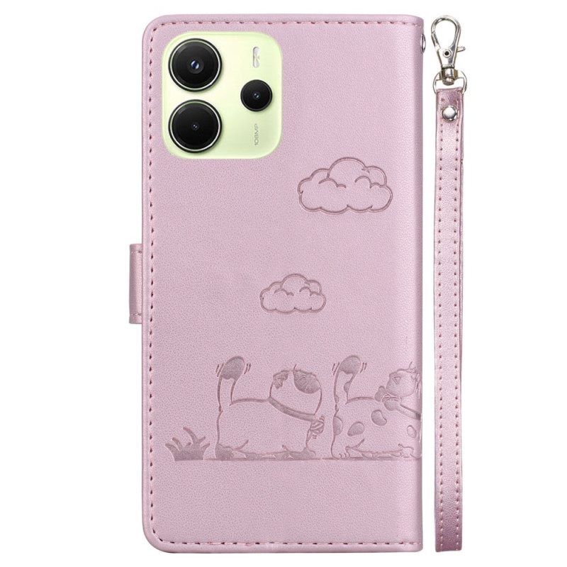 Leren Hoesje Xiaomi Redmi Note 14 4g Band Met Kattenmotief