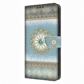 Leren Hoesje Xiaomi Redmi Note 14 4g Bloem En Blauwe Diamant Bescherming Hoesje
