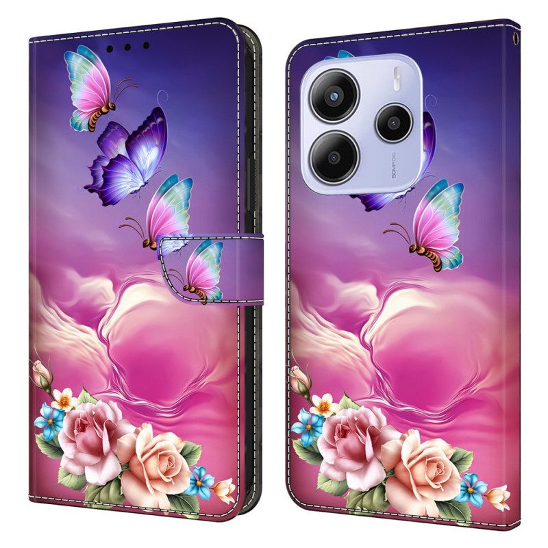 Leren Hoesje Xiaomi Redmi Note 14 4g Bloemen En Vlinders