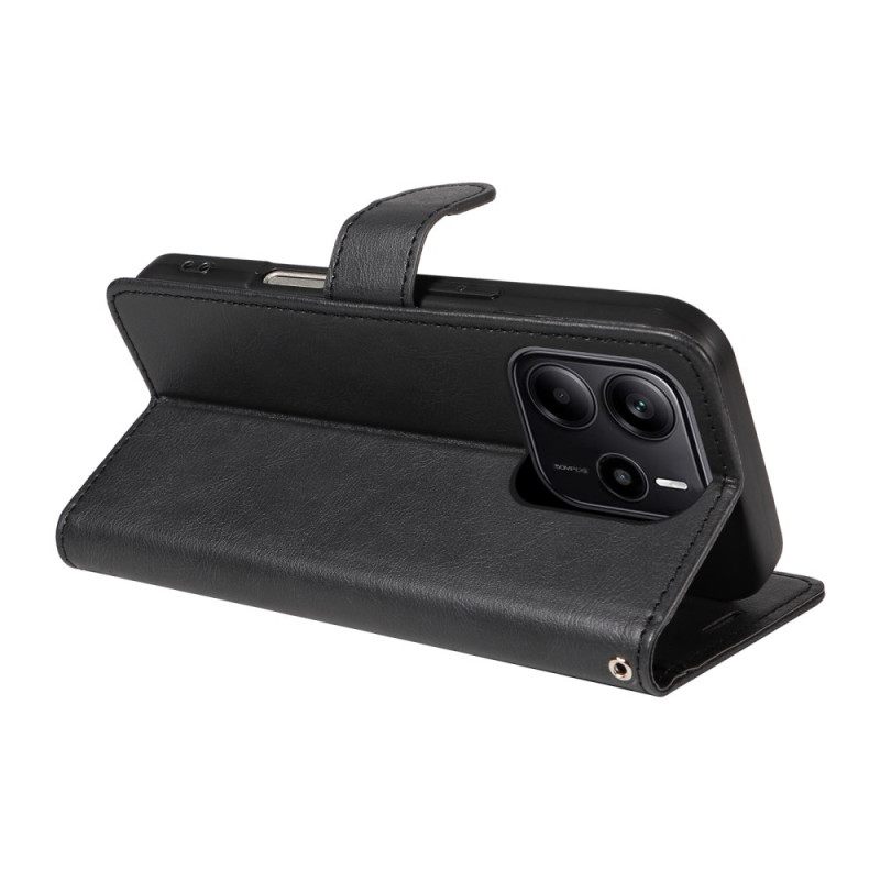 Leren Hoesje Xiaomi Redmi Note 14 4g Effen Kunstleer Met Riempje Bescherming Hoesje