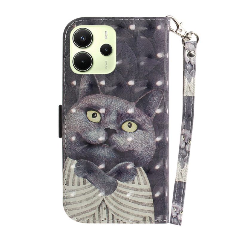 Leren Hoesje Xiaomi Redmi Note 14 4g Grijze Kat Met Riempje Bescherming Hoesje