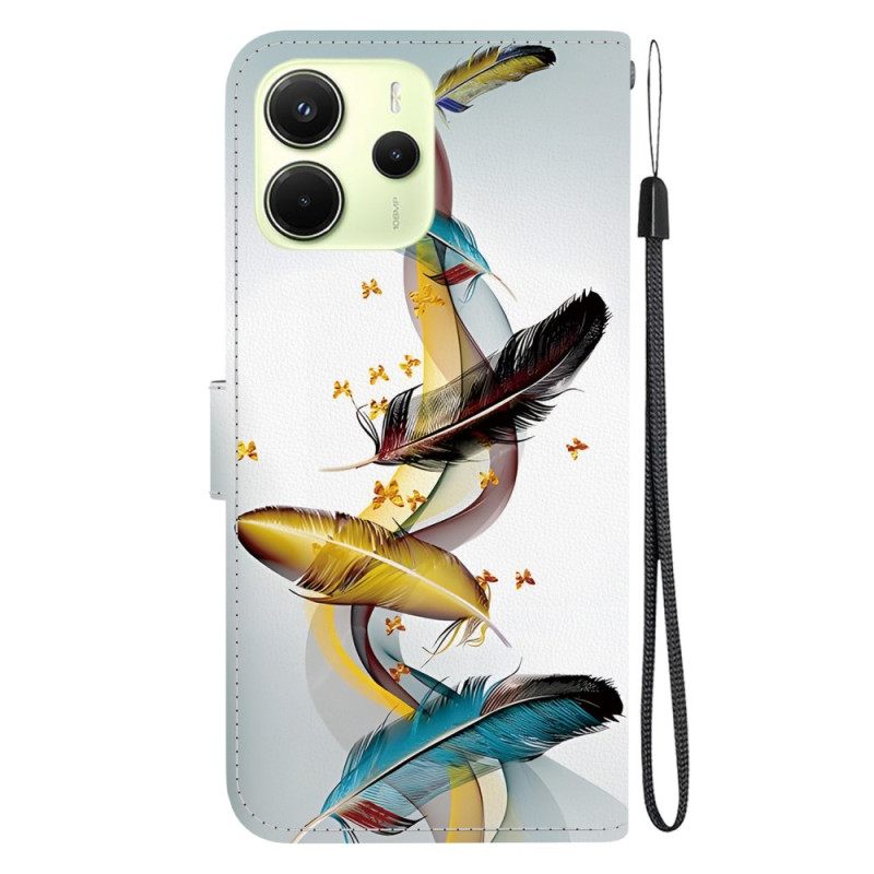 Leren Hoesje Xiaomi Redmi Note 14 4g Kleurrijke Veren