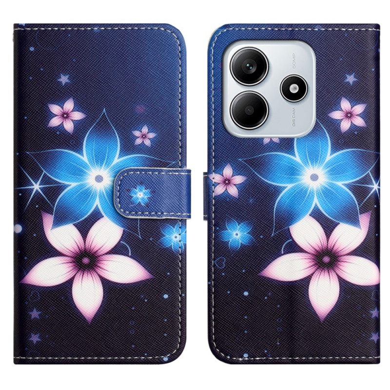 Leren Hoesje Xiaomi Redmi Note 14 4g Maanbloemen