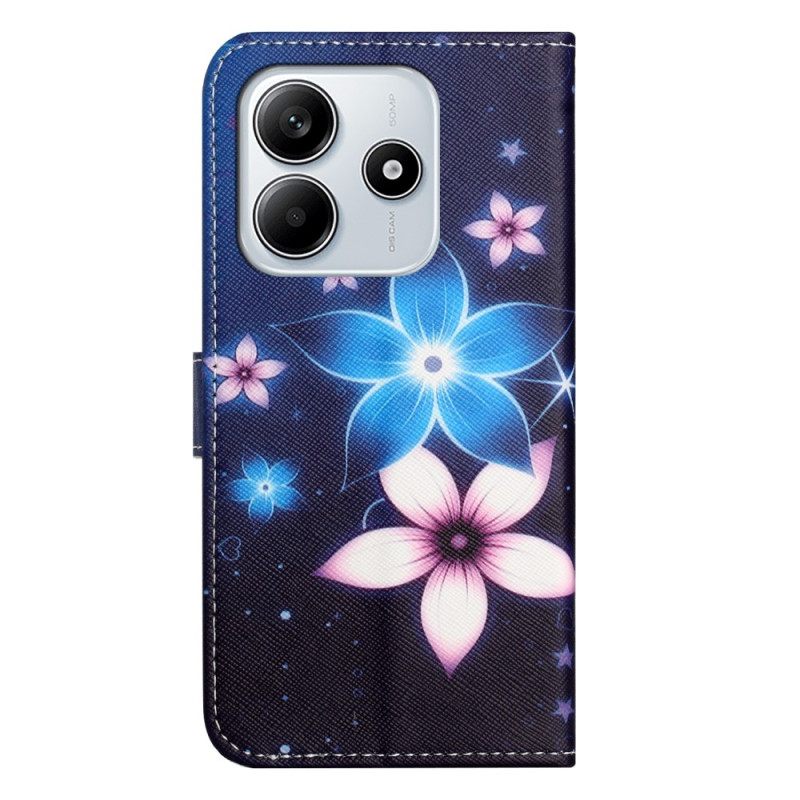 Leren Hoesje Xiaomi Redmi Note 14 4g Maanbloemen