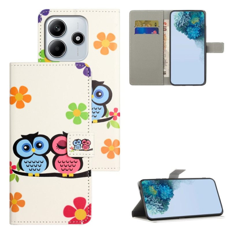 Leren Hoesje Xiaomi Redmi Note 14 4g Paar Uilen Bescherming Hoesje