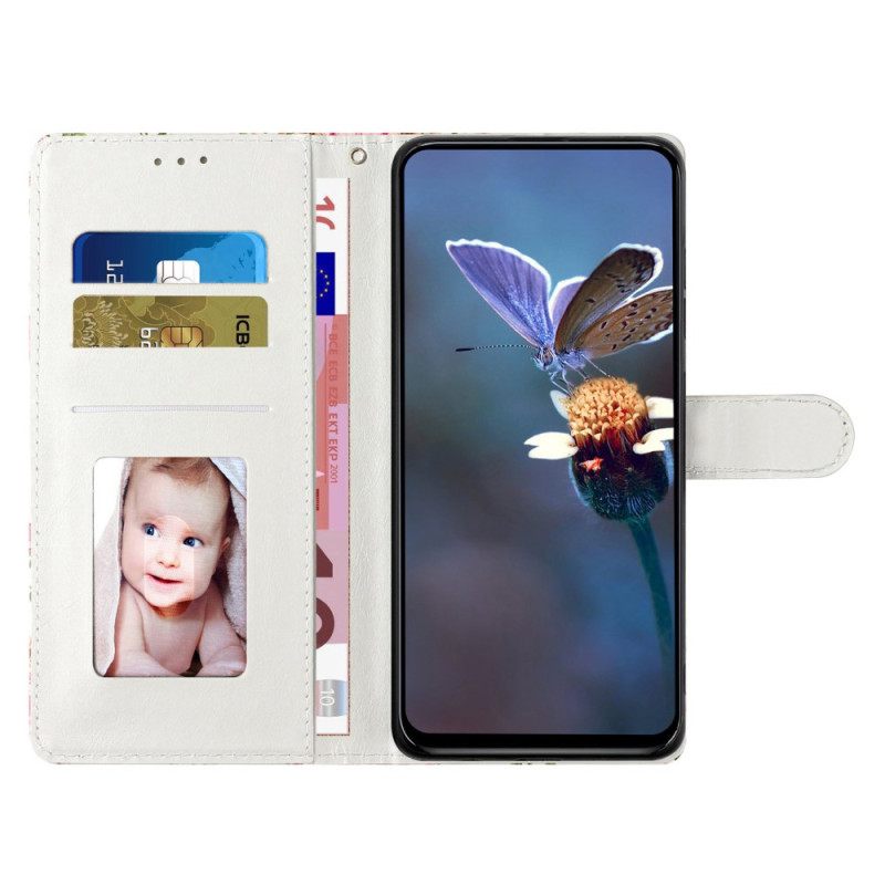 Leren Hoesje Xiaomi Redmi Note 14 4g Paarse En Witte Bloemen