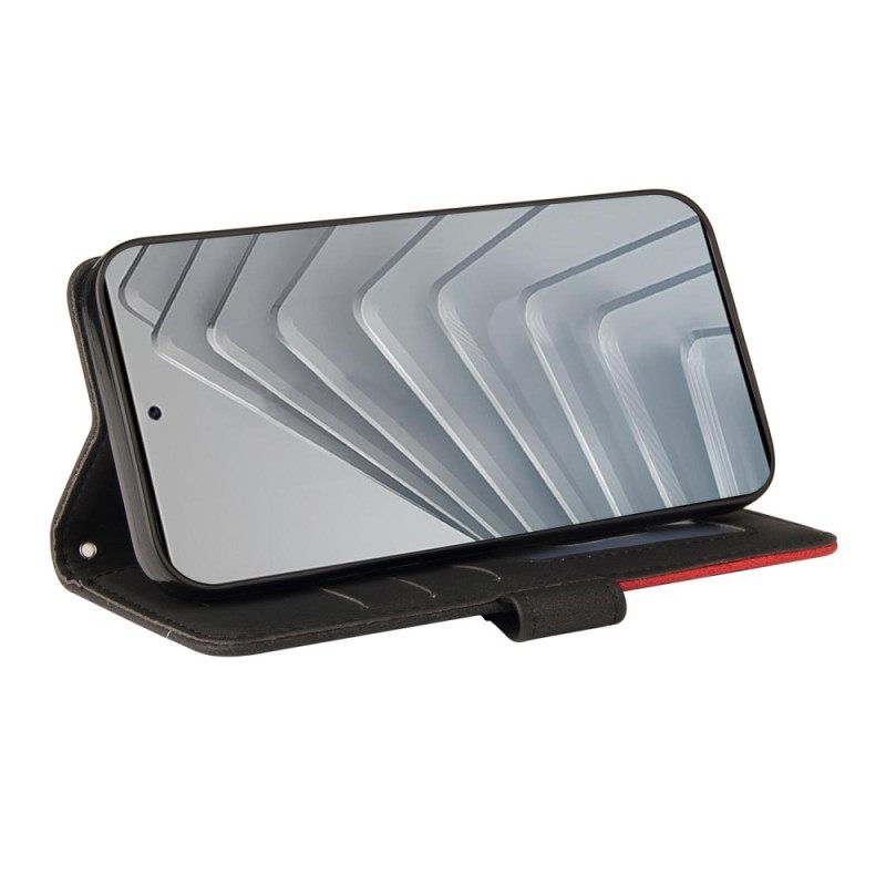 Leren Hoesje Xiaomi Redmi Note 14 4g Tweekleurige Golvende Lijnen Bescherming Hoesje