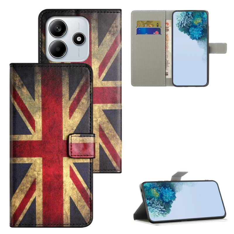 Leren Hoesje Xiaomi Redmi Note 14 4g Vintage Britse Vlag Bescherming Hoesje