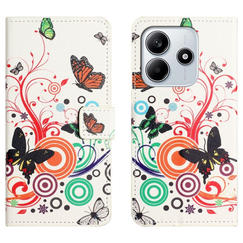 Leren Hoesje Xiaomi Redmi Note 14 4g Vlinders Op Een Witte Achtergrond