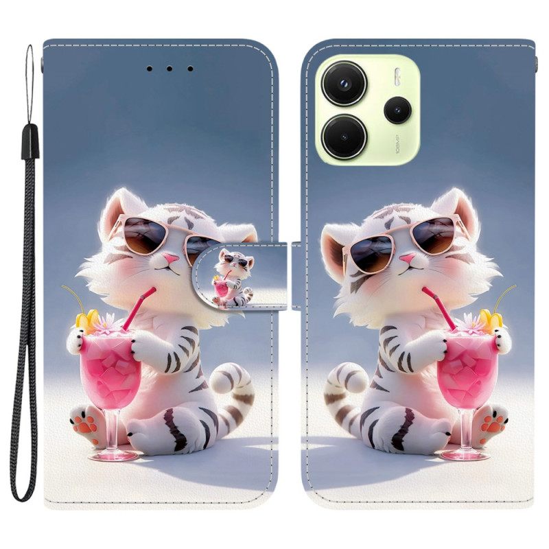 Leren Hoesje Xiaomi Redmi Note 14 4g Vrolijke Tijger Bescherming Hoesje