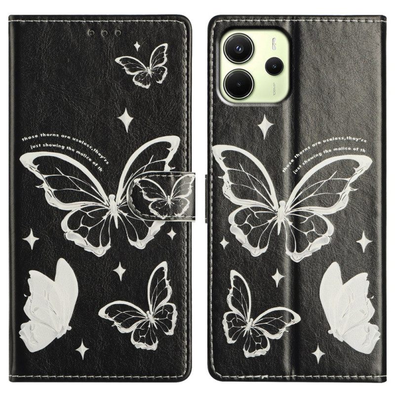Leren Hoesje Xiaomi Redmi Note 14 4g Zwart-witte Vlinders