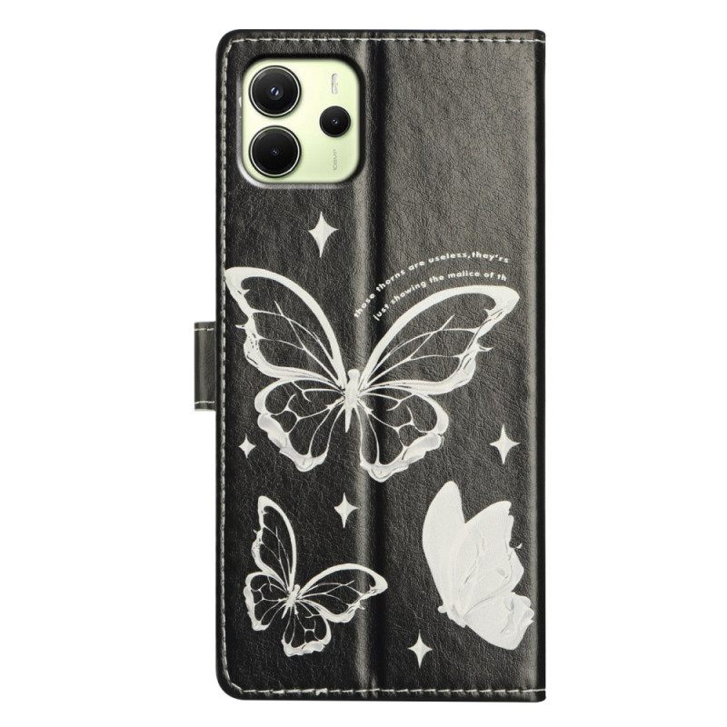 Leren Hoesje Xiaomi Redmi Note 14 4g Zwart-witte Vlinders