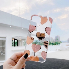 Hoesje voor iPhone 12 Mini Transparant Met Glitterhartjes