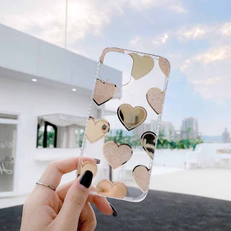 Hoesje voor iPhone 12 Mini Transparant Met Glitterhartjes