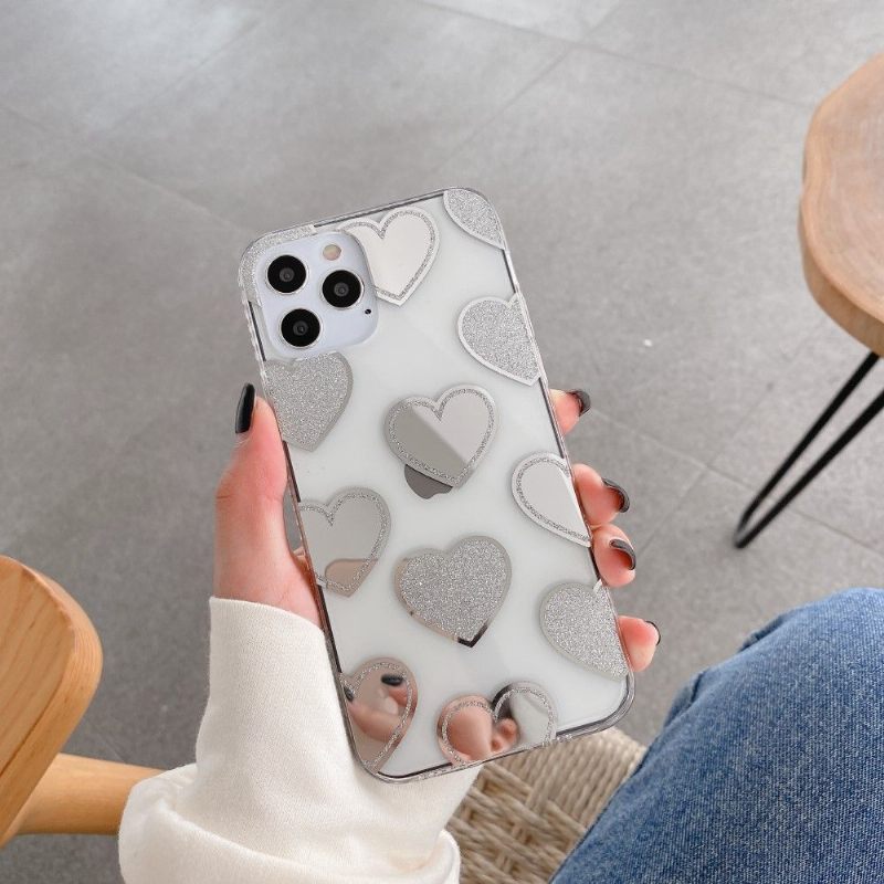Hoesje voor iPhone 12 Mini Transparant Met Glitterhartjes