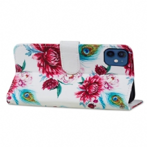 Leren Hoesje voor iPhone 12 Mini Pauwbloem