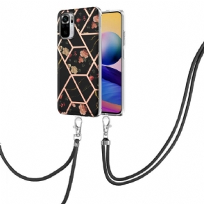 Hoesje voor Xiaomi Redmi Note 10 4G / Note 10S Met Koord Marmer En Bloemen