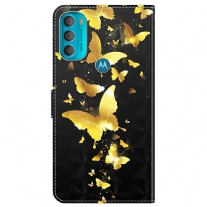 Folio-hoesje voor Motorola Moto G71 5G Gouden Vlinders Illustratie