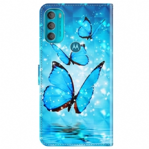 Folio-hoesje voor Motorola Moto G71 5G Sprankelende Blauwe Vlinders