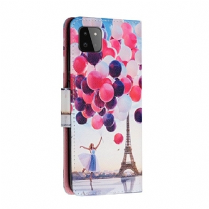Folio-hoesje voor Samsung Galaxy A22 5G Eiffeltoren Ballonmeisje