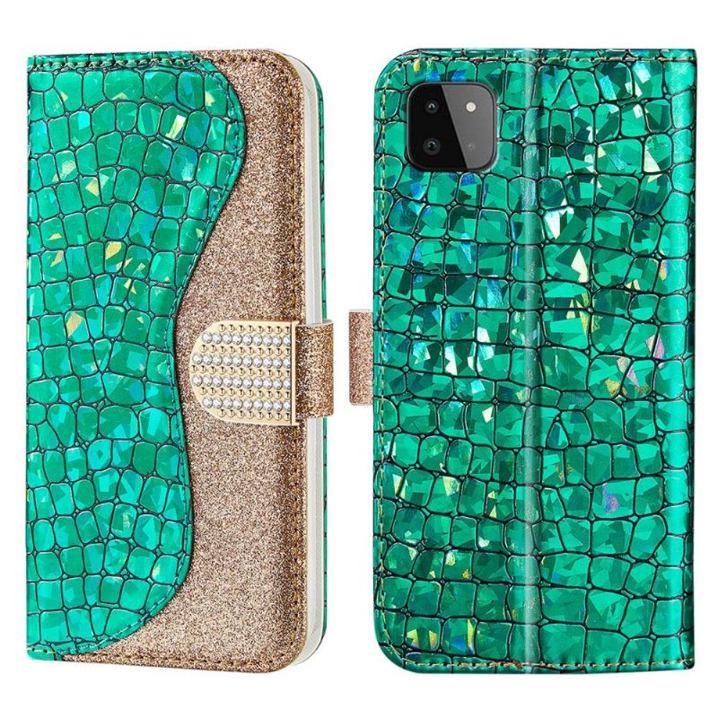 Folio-hoesje voor Samsung Galaxy A22 5G Luxe Croco Pailletten
