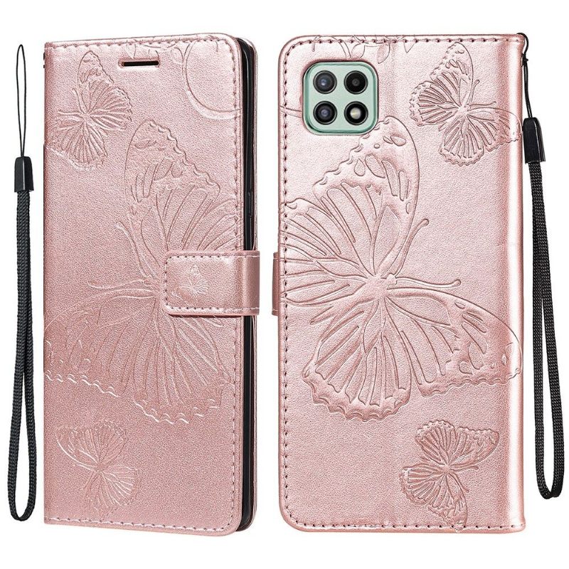 Leren Hoesje voor Samsung Galaxy A22 5G Ondersteuningsfunctie Vlinders