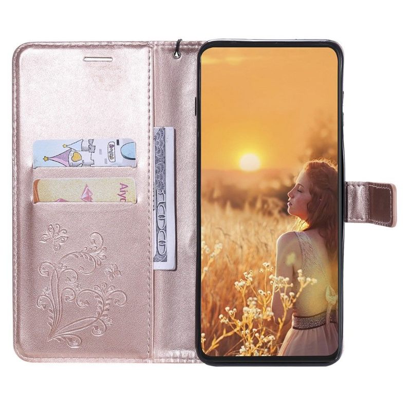 Leren Hoesje voor Samsung Galaxy A22 5G Ondersteuningsfunctie Vlinders
