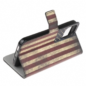 Leren Hoesje voor Samsung Galaxy A22 5G Vintage Amerikaanse Vlag