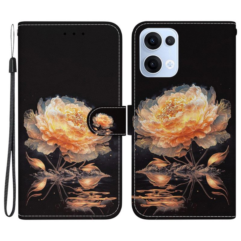 Flip Case Leren Oppo Reno 13 5g Gouden Pioenroos