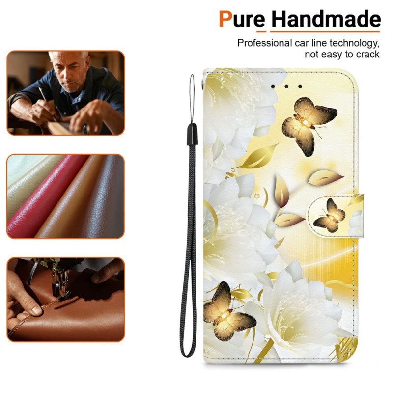 Folio-hoesje Oppo Reno 13 5g Gouden Vlinders En Witte Bloemen