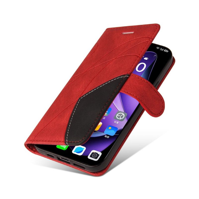 Leren Hoesje Voor Oppo Reno 13 5g Tweekleurige Golvende Lijnen