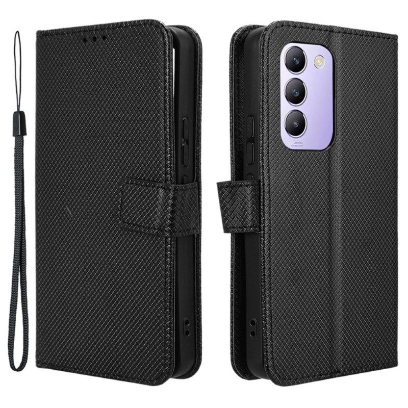 Flip Case Leren Vivo V40 Se 5g Diamantstructuur