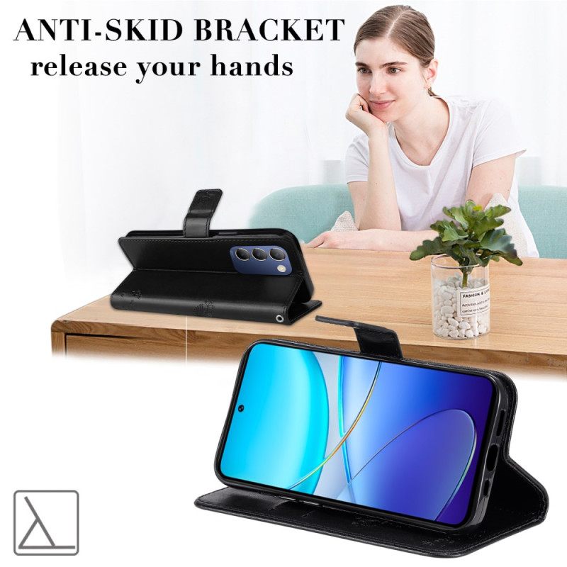 Leren Hoesje Vivo V40 Se 5g Boom En Kat Bescherming Hoesje