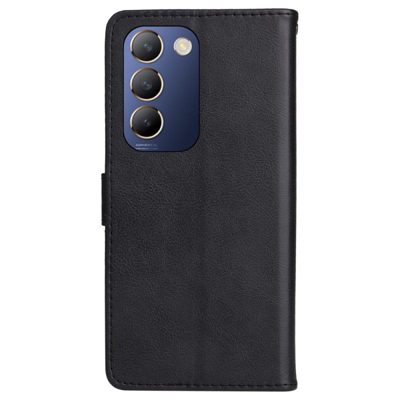 Leren Hoesje Vivo V40 Se 5g Effen Imitatieleer Bescherming Hoesje