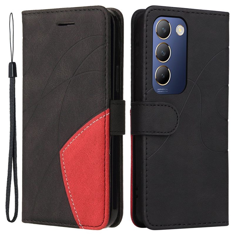 Leren Hoesje Vivo V40 Se 5g Tweekleurige Rimpeling