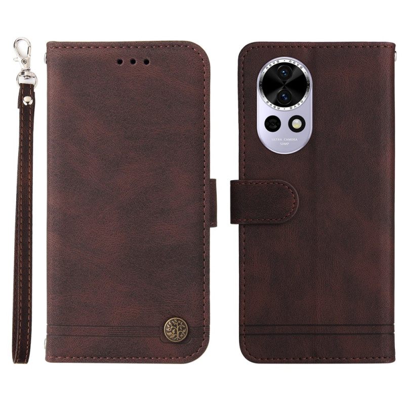 Leren Hoesje Huawei Nova 13 Vintage Klinknagel En Bandje Bescherming Hoesje