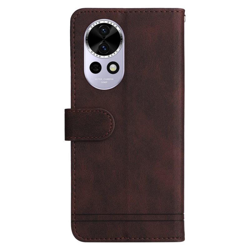 Leren Hoesje Huawei Nova 13 Vintage Klinknagel En Bandje Bescherming Hoesje