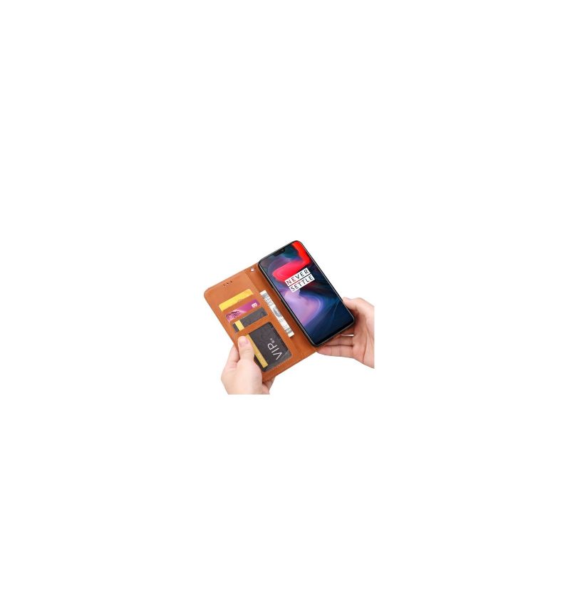 Folio-hoesje voor OnePlus 6 Portemonnee Leren Leren Stand Case