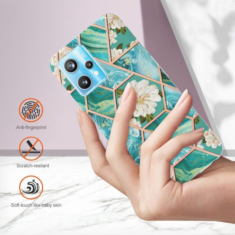 Hoesje voor Realme 9 Pro Plus Marmer En Witte Bloemen