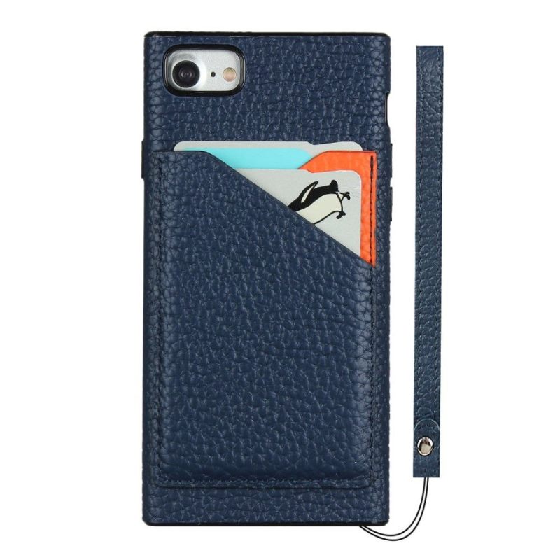 Hoesje voor iPhone SE 2022 Anti-fall Leren Effect Kaarthouder Met Lanyard
