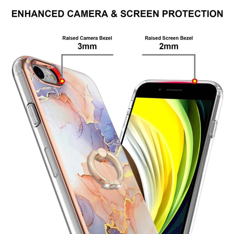Hoesje voor iPhone SE 2022 Gekleurd Marmer Met Ring